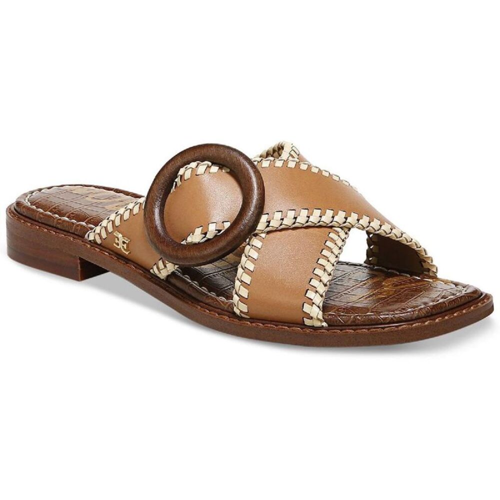 Sam Edelman Womens Harlie Tan Leather Square Toe Slide Sandals Shoes NWT